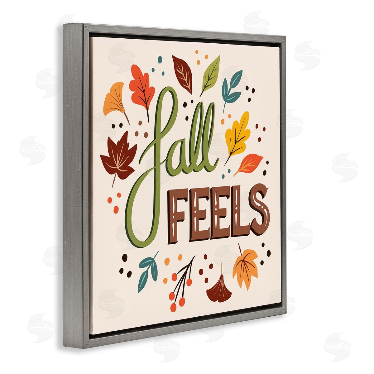 Jo Taylor Fall Feels Phrase Festive Harvest Foliage Autumn Leaves Gray Floating Frame Canvas Wall Art Print