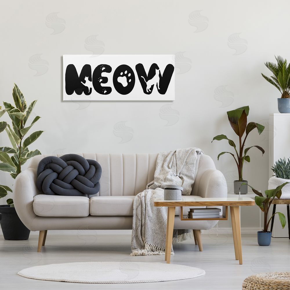 SD Graphics Studio Meow Phrase Cat Paw Print Typography Minimal Black
