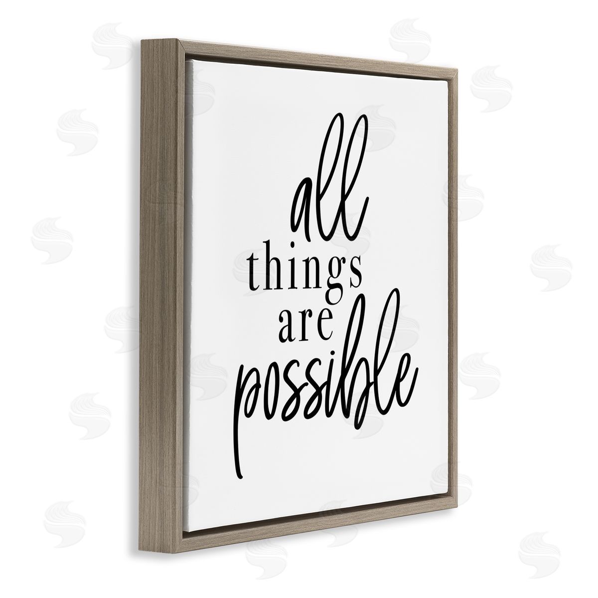 Jessica Mundo All Things Are Possible Motivational Phrase Minimal Typography Brown Floating Frame Canvas Wall Art Print