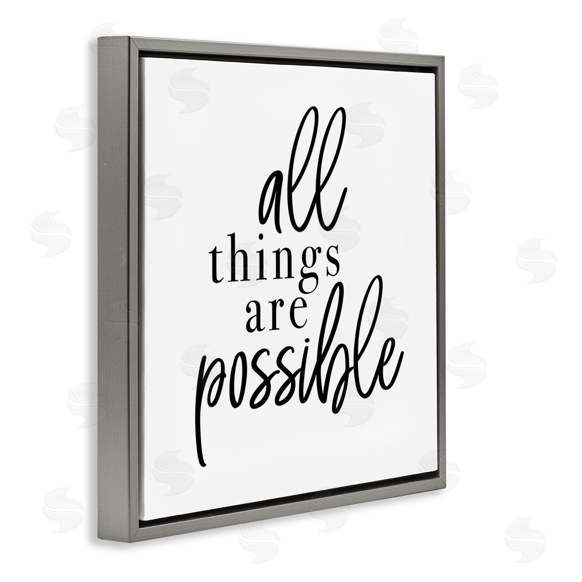 Jessica Mundo All Things Are Possible Motivational Phrase Minimal Typography Gray Floating Frame Canvas Wall Art Print