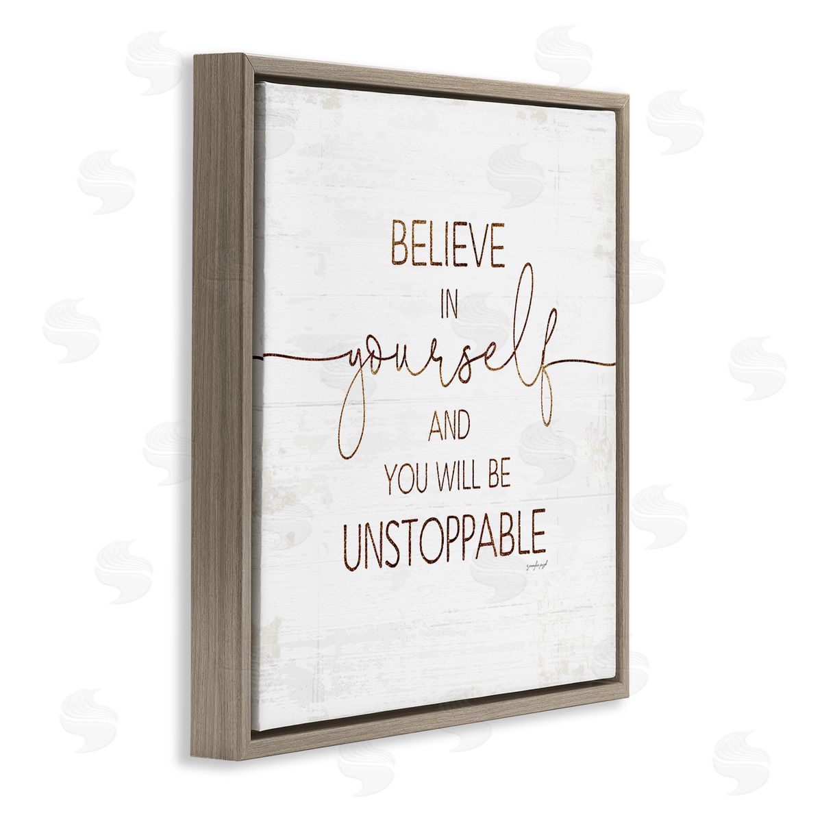 Believe In Yourself Be Unstoppable Brown Floating Frame Canvas Wall Art, Home Decor by Jennifer Pugh