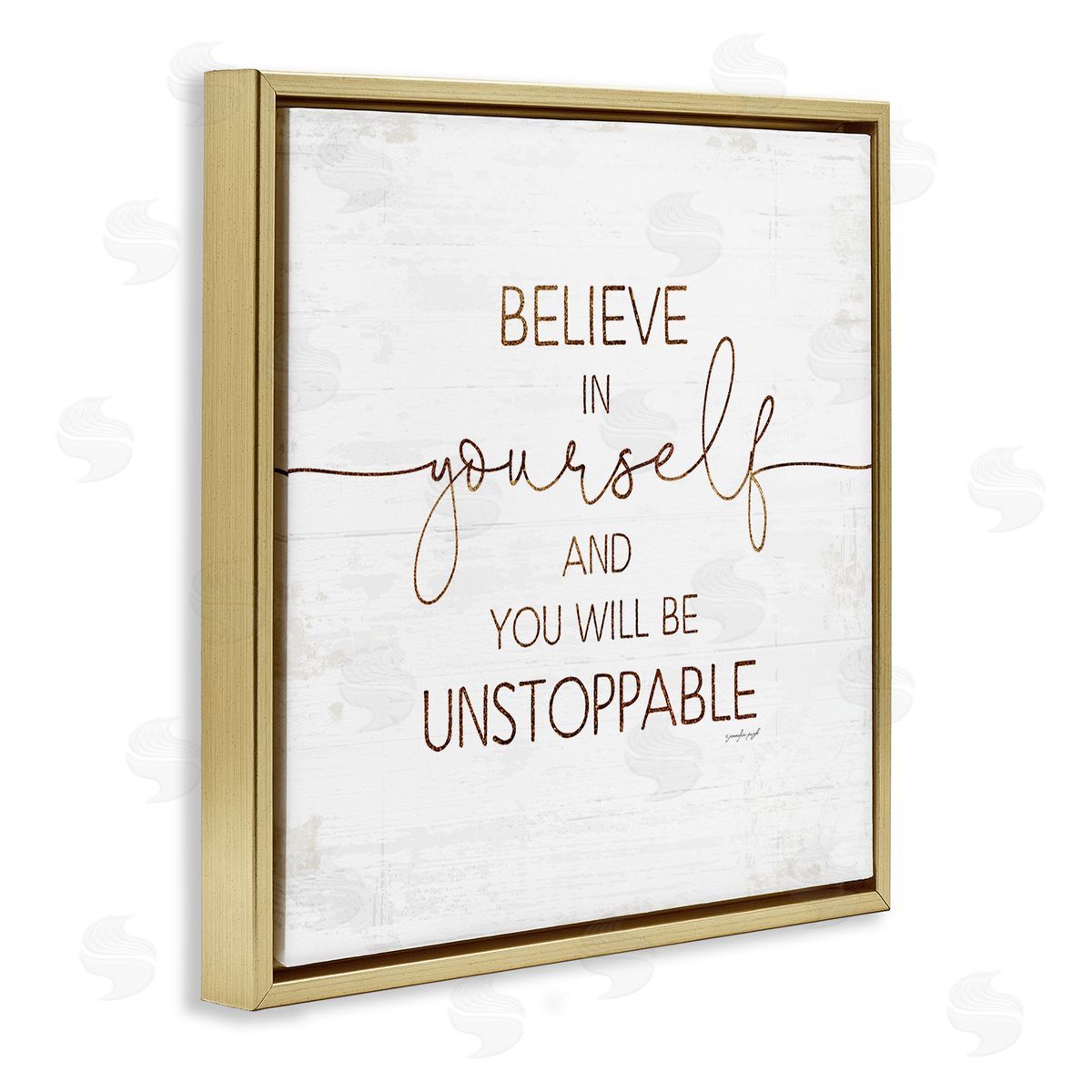 Believe In Yourself Be Unstoppable Gold Floating Frame Canvas Wall Art, Home Decor by Jennifer Pugh