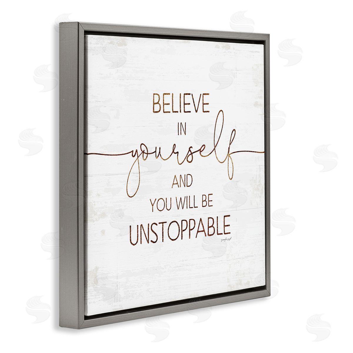 Believe In Yourself Be Unstoppable Grey Floating Frame Canvas Wall Art, Home Decor by Jennifer Pugh