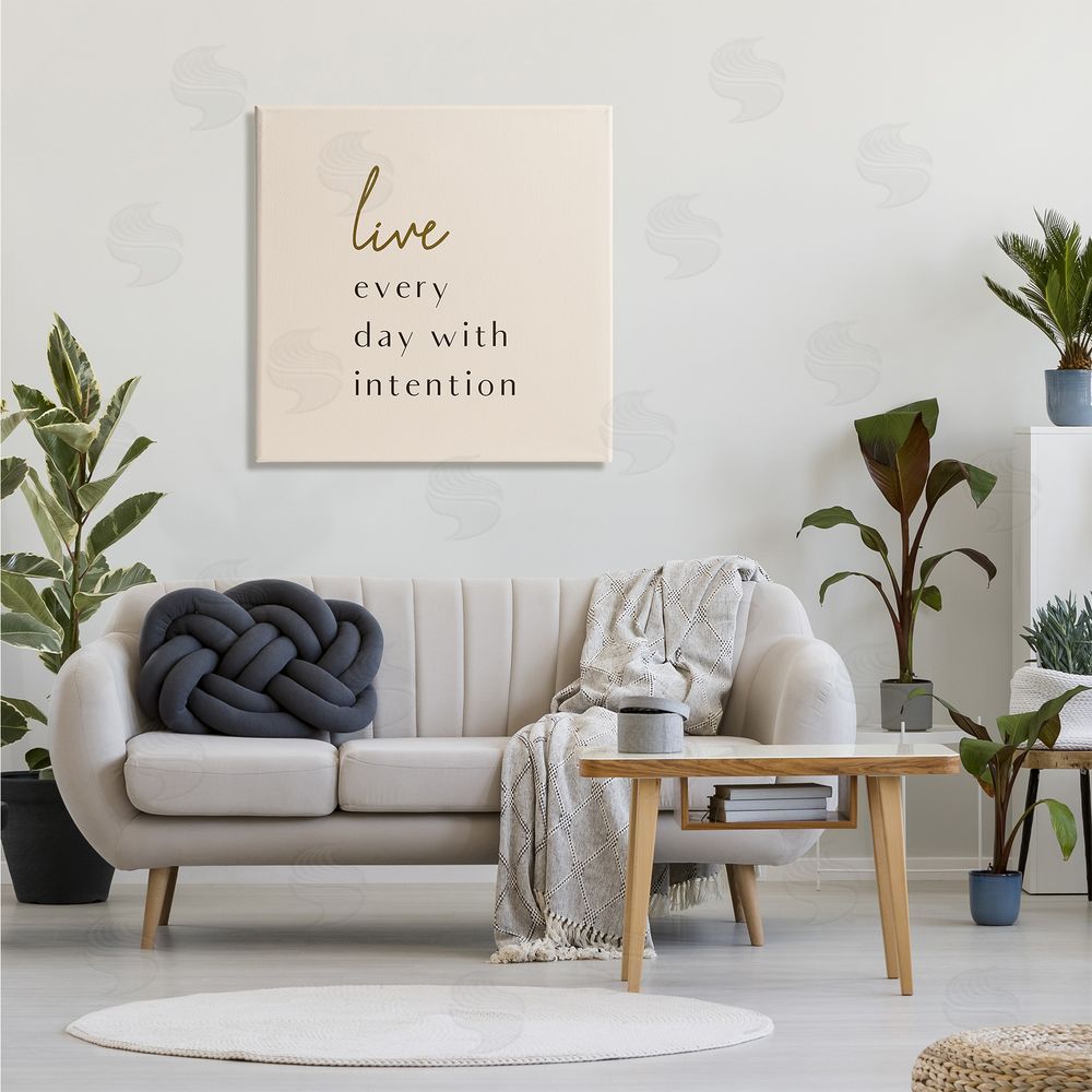Birch & Ink Live Every Day With Intention Phrase Modern Typography Canvas Wall Art in Room