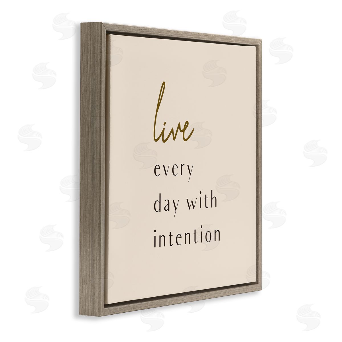 Birch & Ink Live Every Day With Intention Phrase Modern Typography Brown Floating Frame Canvas Wall Art Print