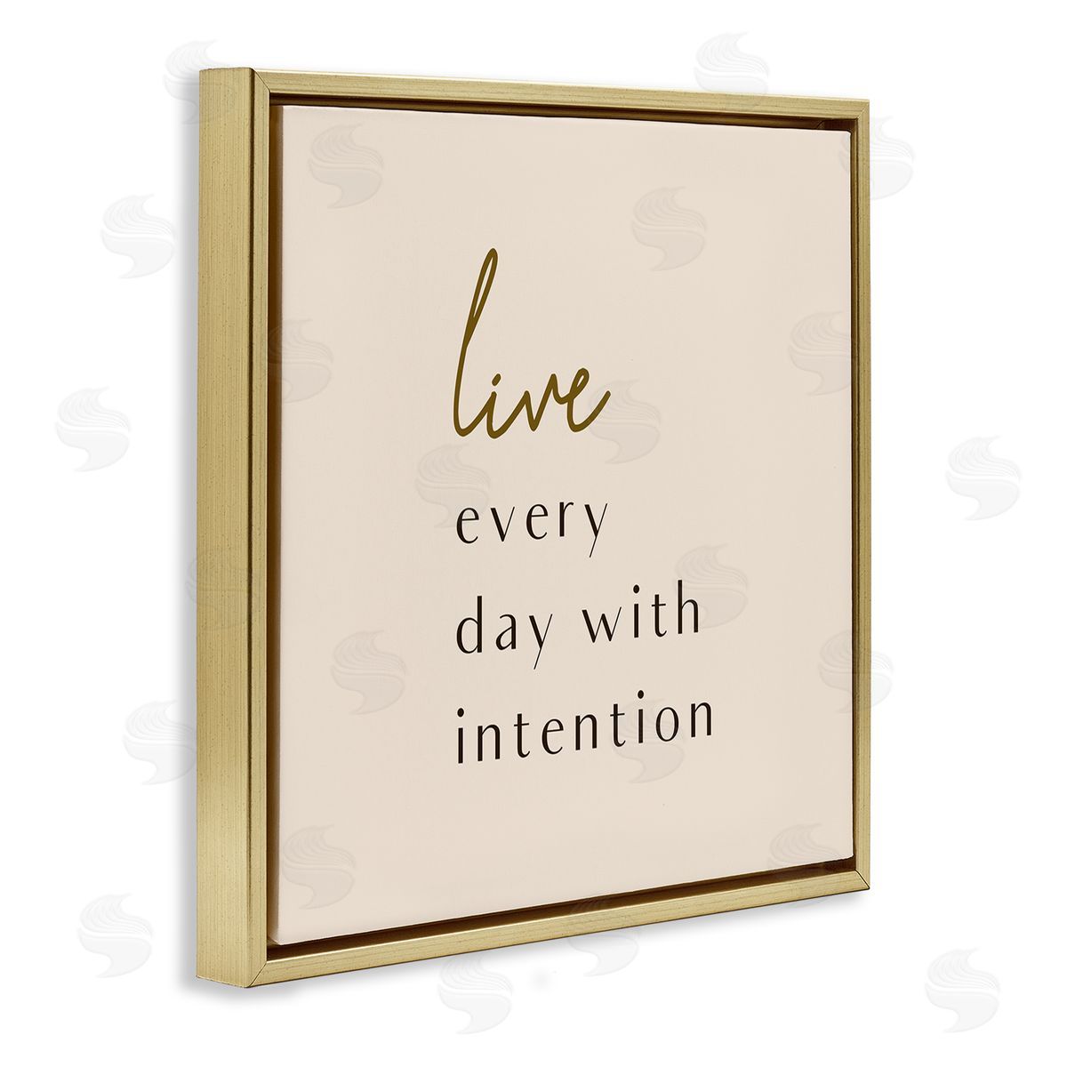 Birch & Ink Live Every Day With Intention Phrase Modern Typography Gold Floating Frame Canvas Wall Art Print