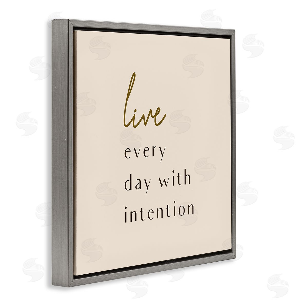 Birch & Ink Live Every Day With Intention Phrase Modern Typography Gray Floating Frame Canvas Wall Art Print