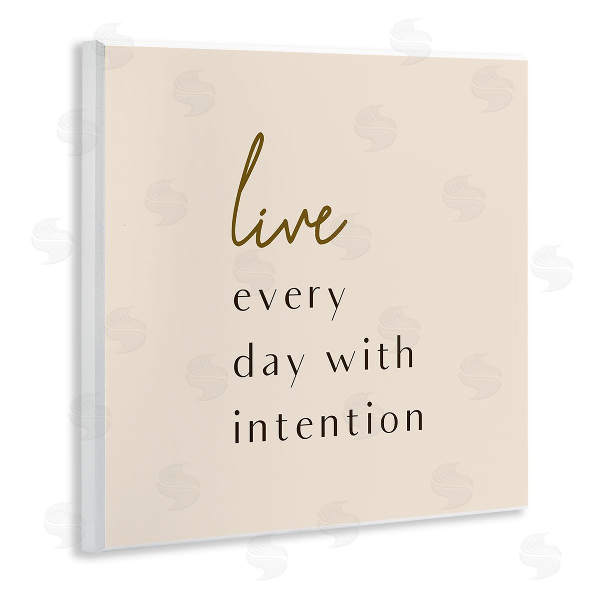 Birch & Ink Live Every Day With Intention Phrase Modern Typography Wooden Wall Plaque Art Print