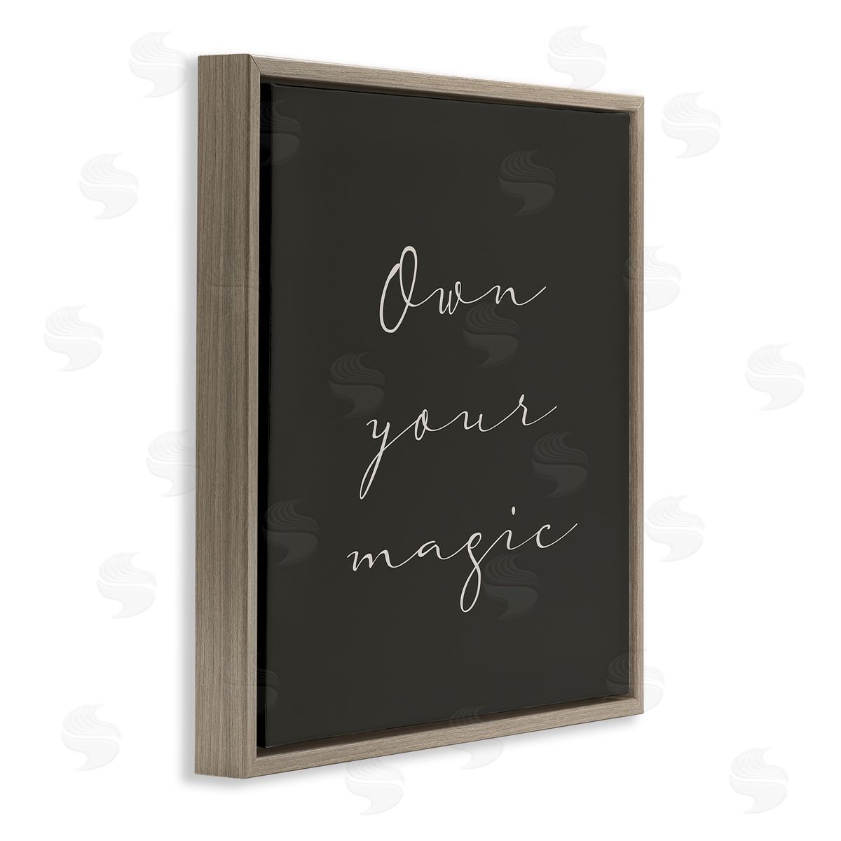 Birch & Ink Own Your Magic Phrase Minimal Cursive Typography Brown Floating Frame Canvas Wall Art Print