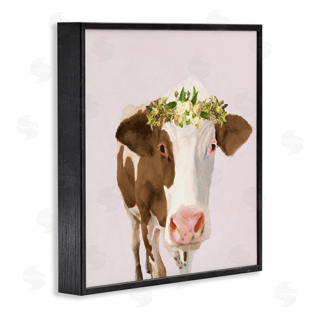 Jenny Green Country Farm Cow White Flower Crown Boho Pink Black Framed Glicee Wall Art Print