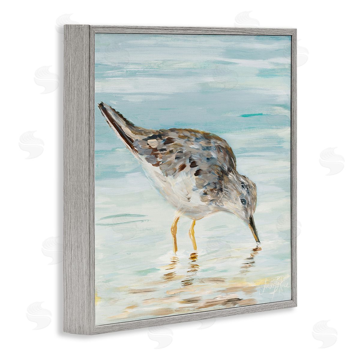 Sandpiper on Shallow Beach Coast Grey Frame Print Wall Art, Home Decor by Julie DeRice