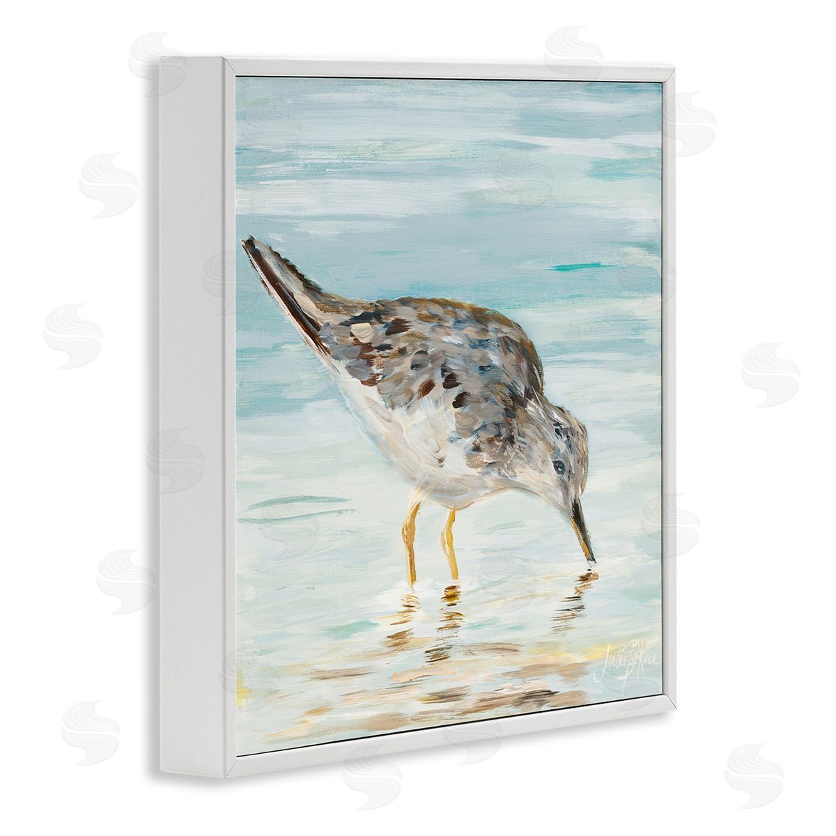 Sandpiper on Shallow Beach Coast White Frame Print Wall Art, Home Decor by Julie DeRice