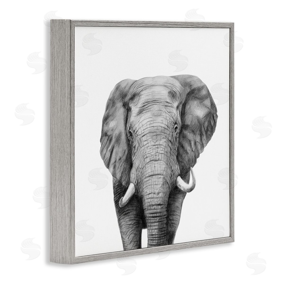 Victoria Borges Realistic Elephant Portrait Minimal Black White Wildlife Illustration Gray Framed Glicee Wall Art Print