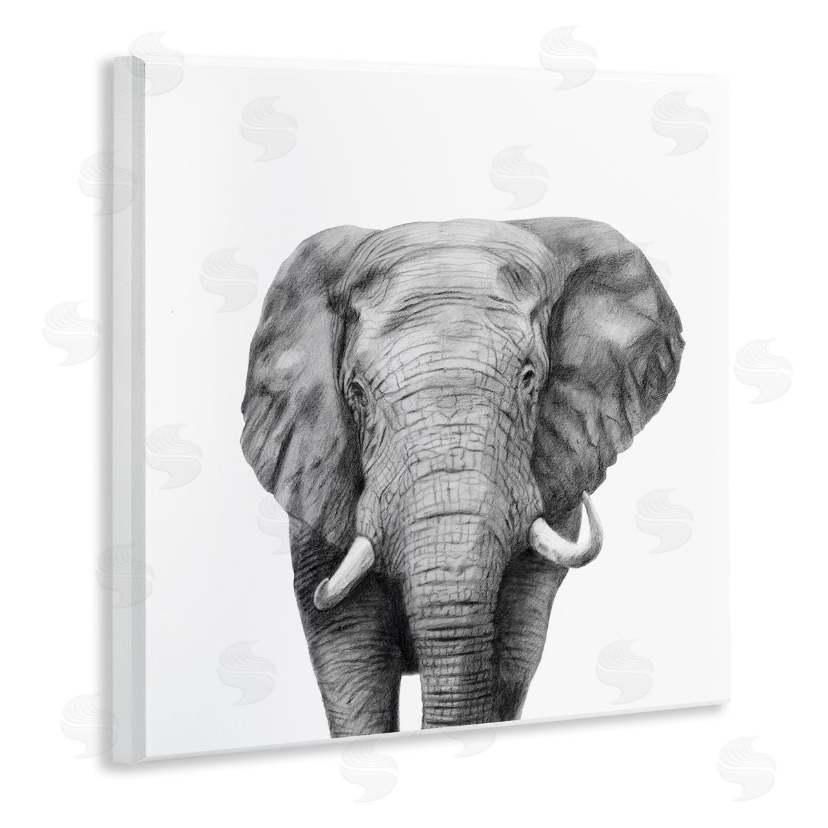 Victoria Borges Realistic Elephant Portrait Minimal Black White Wildlife Illustration Wooden Wall Plaque Art Print