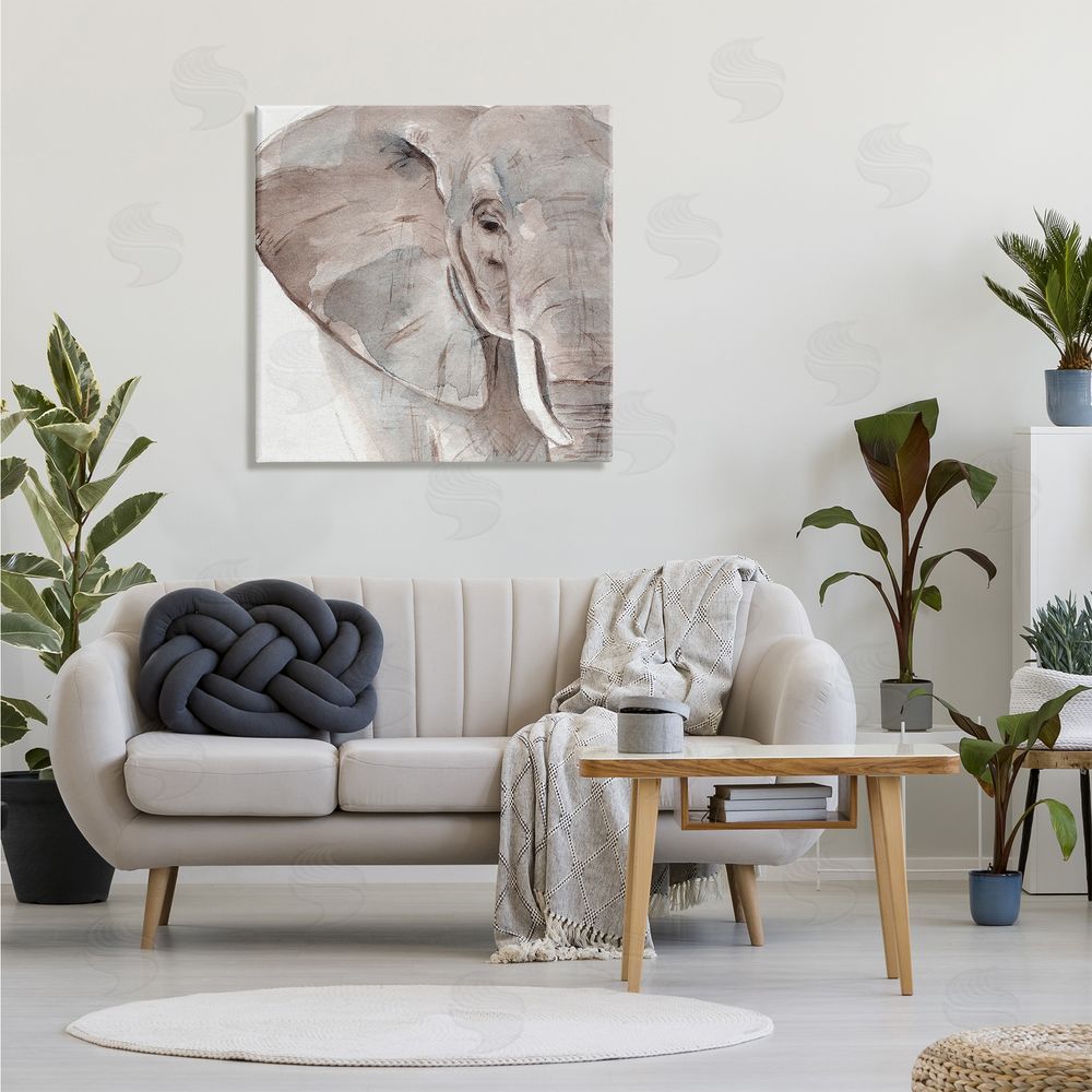 Annie Warren Elephant Ear Animal Portrait Small Husks Grey Wrinkles Canvas Wall Art in Room