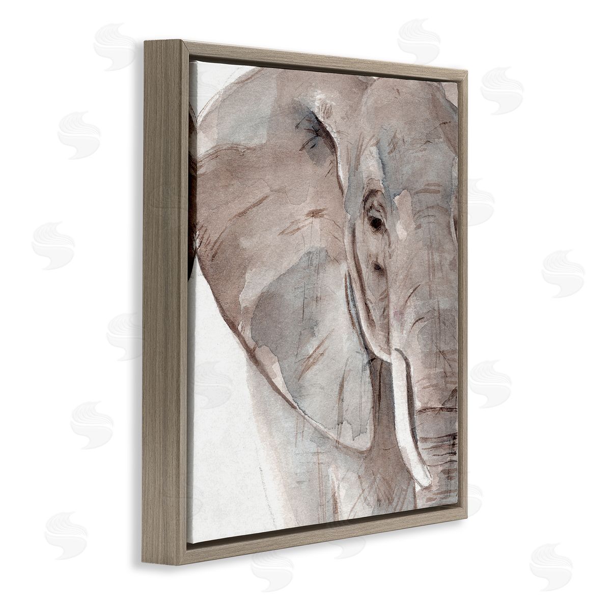 Annie Warren Elephant Ear Animal Portrait Small Husks Grey Wrinkles Brown Floating Frame Canvas Wall Art Print