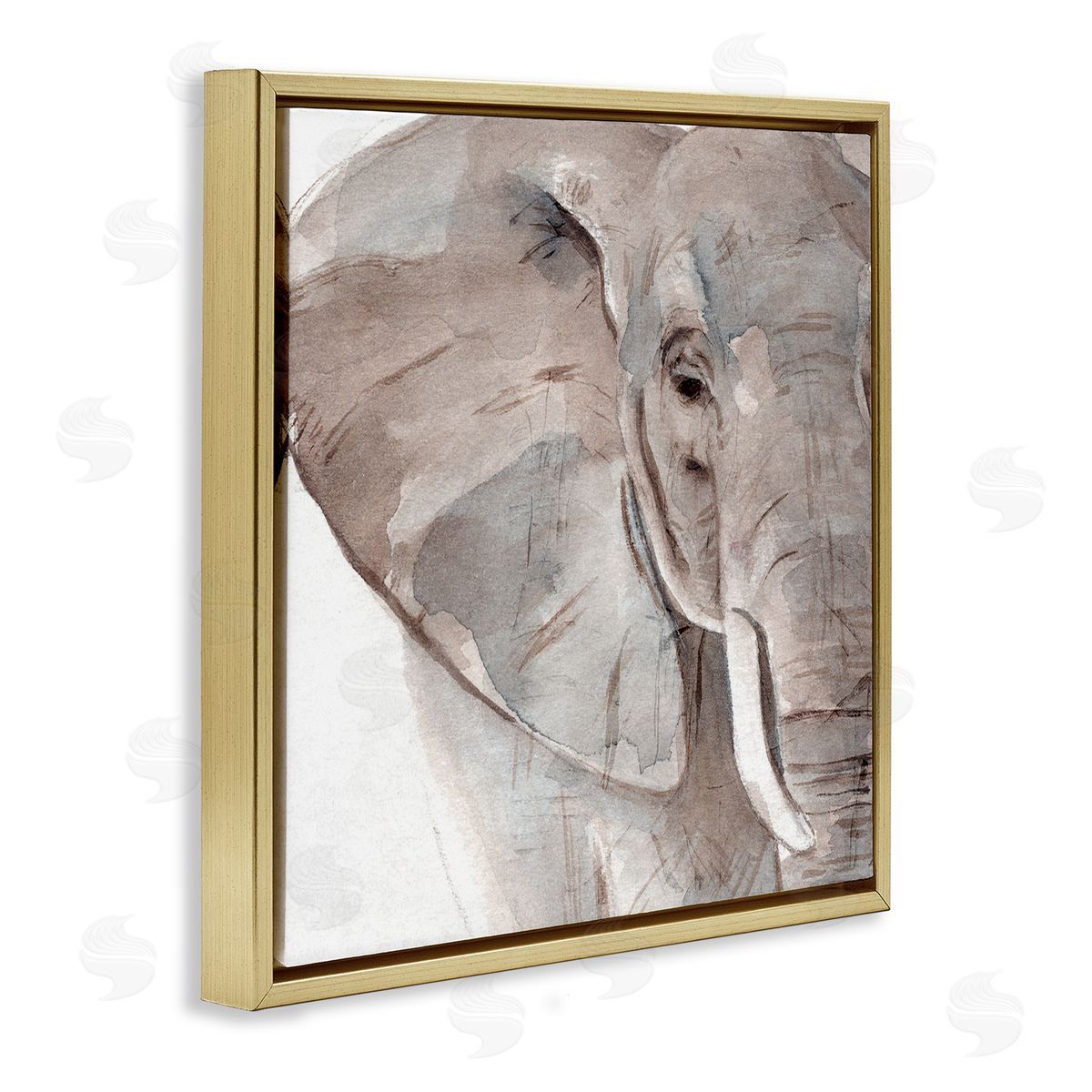 Annie Warren Elephant Ear Animal Portrait Small Husks Grey Wrinkles Gold Floating Frame Canvas Wall Art Print
