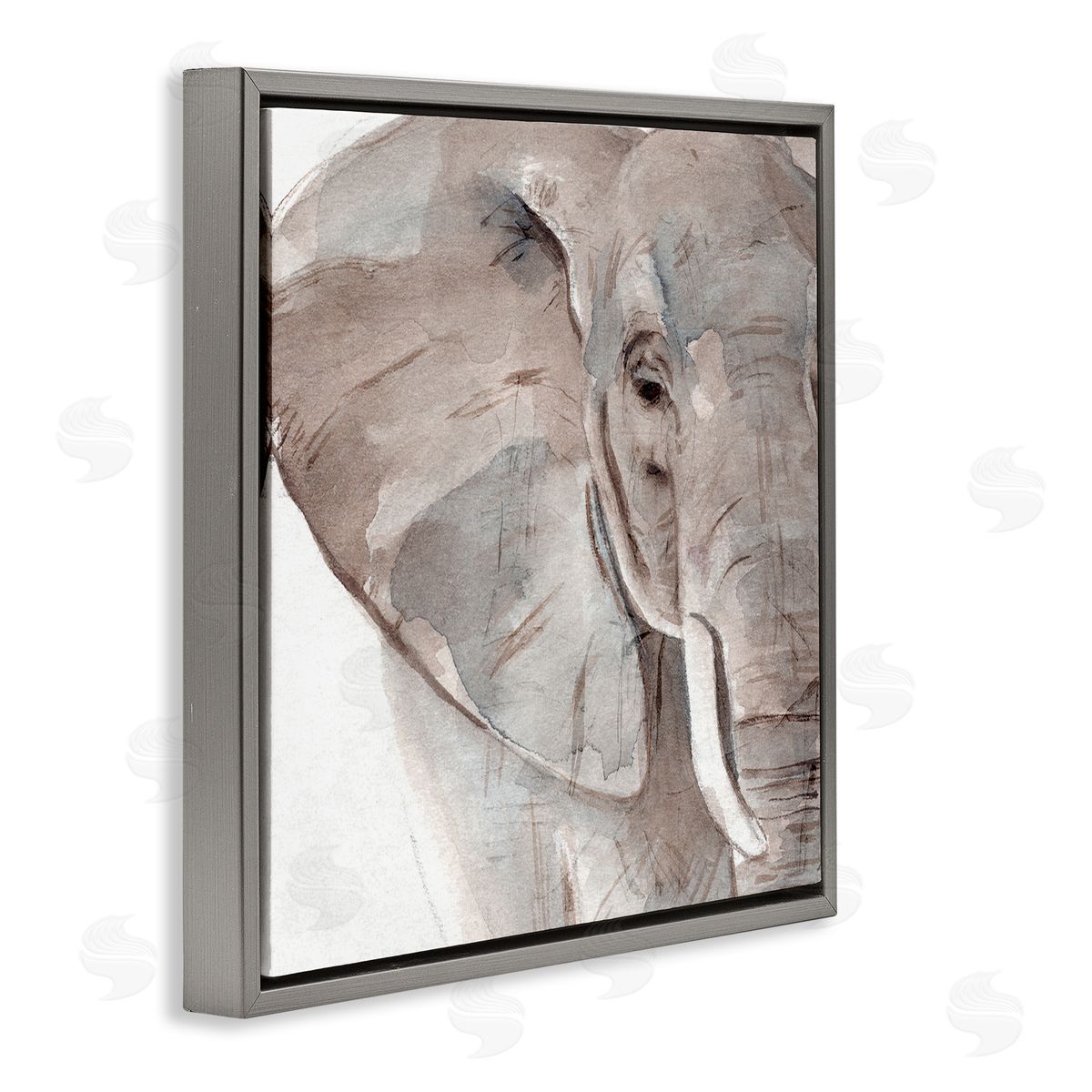Annie Warren Elephant Ear Animal Portrait Small Husks Grey Wrinkles Gray Floating Frame Canvas Wall Art Print