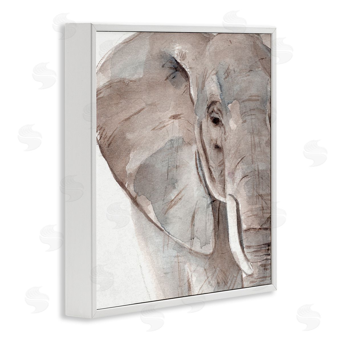 Annie Warren Elephant Ear Animal Portrait Small Husks Grey Wrinkles White Framed Glicee Wall Art Print
