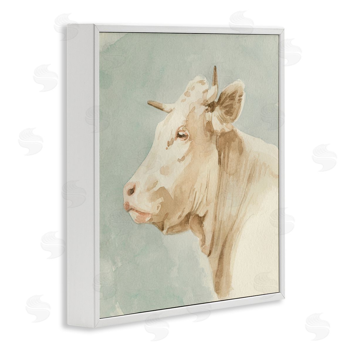 Emma Caroline Poised White Cow Watercolor Farm Animal Portrait White Framed Glicee Wall Art Print