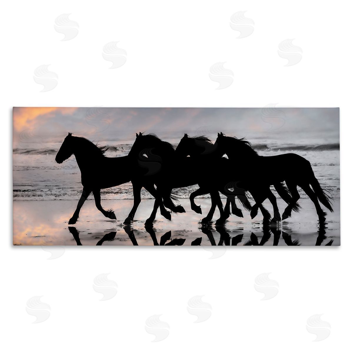 PH Burchett Wild Horses Sunset Beach Silhouettes Galloping Animals