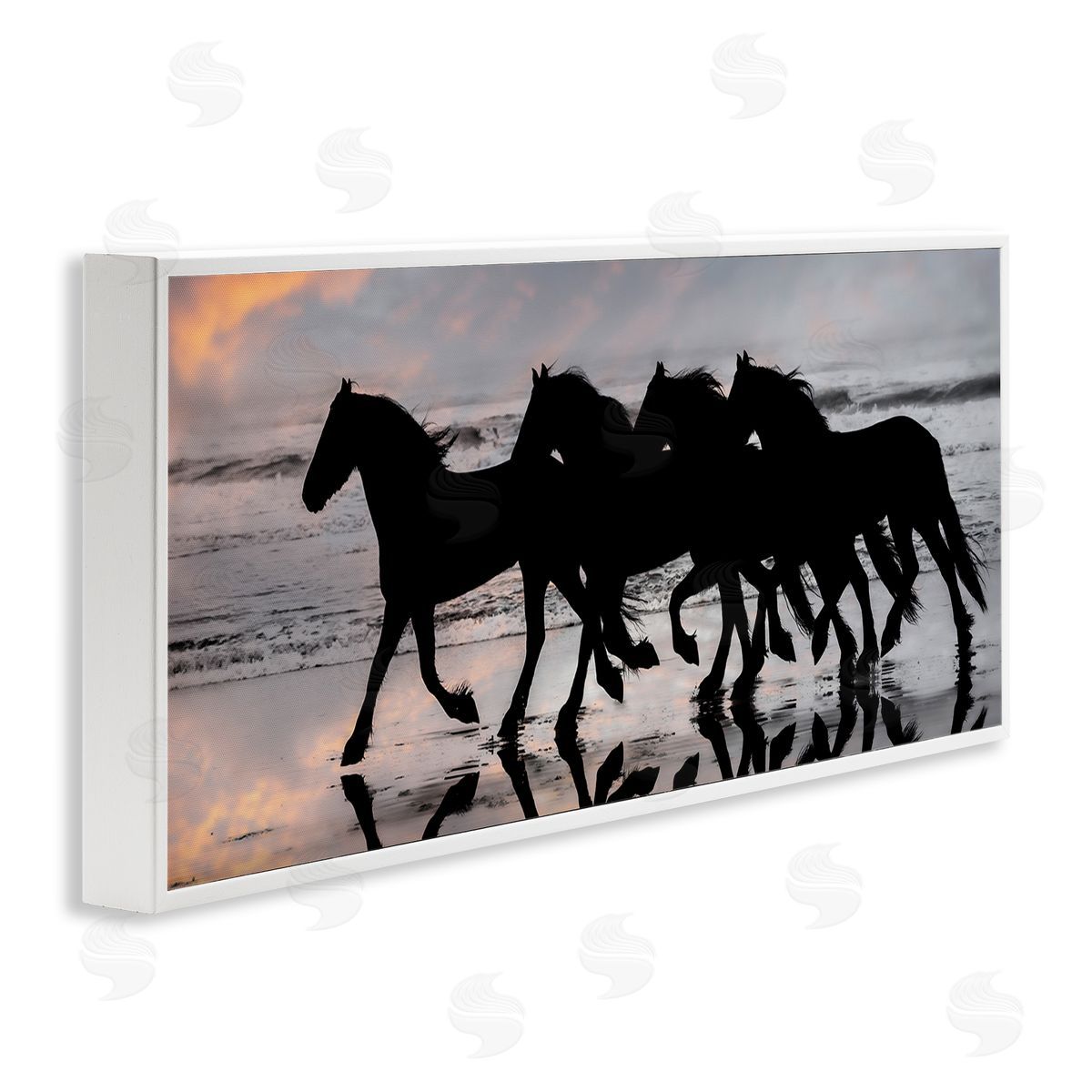 PH Burchett Wild Horses Sunset Beach Silhouettes Galloping Animals