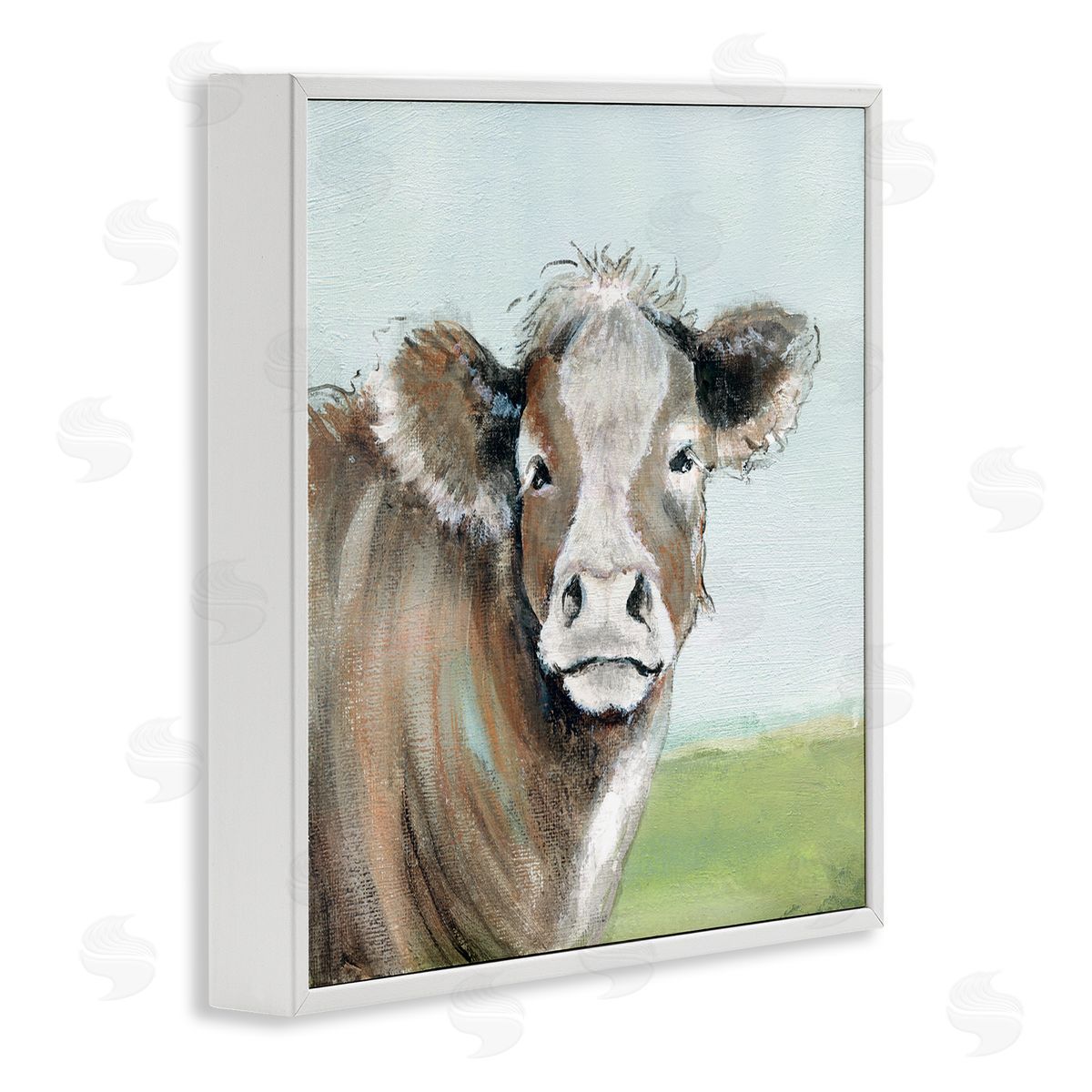 Janet Tava Big Ear Farm Cattle Countryside Cow Fluffy Hair White Framed Glicee Wall Art Print