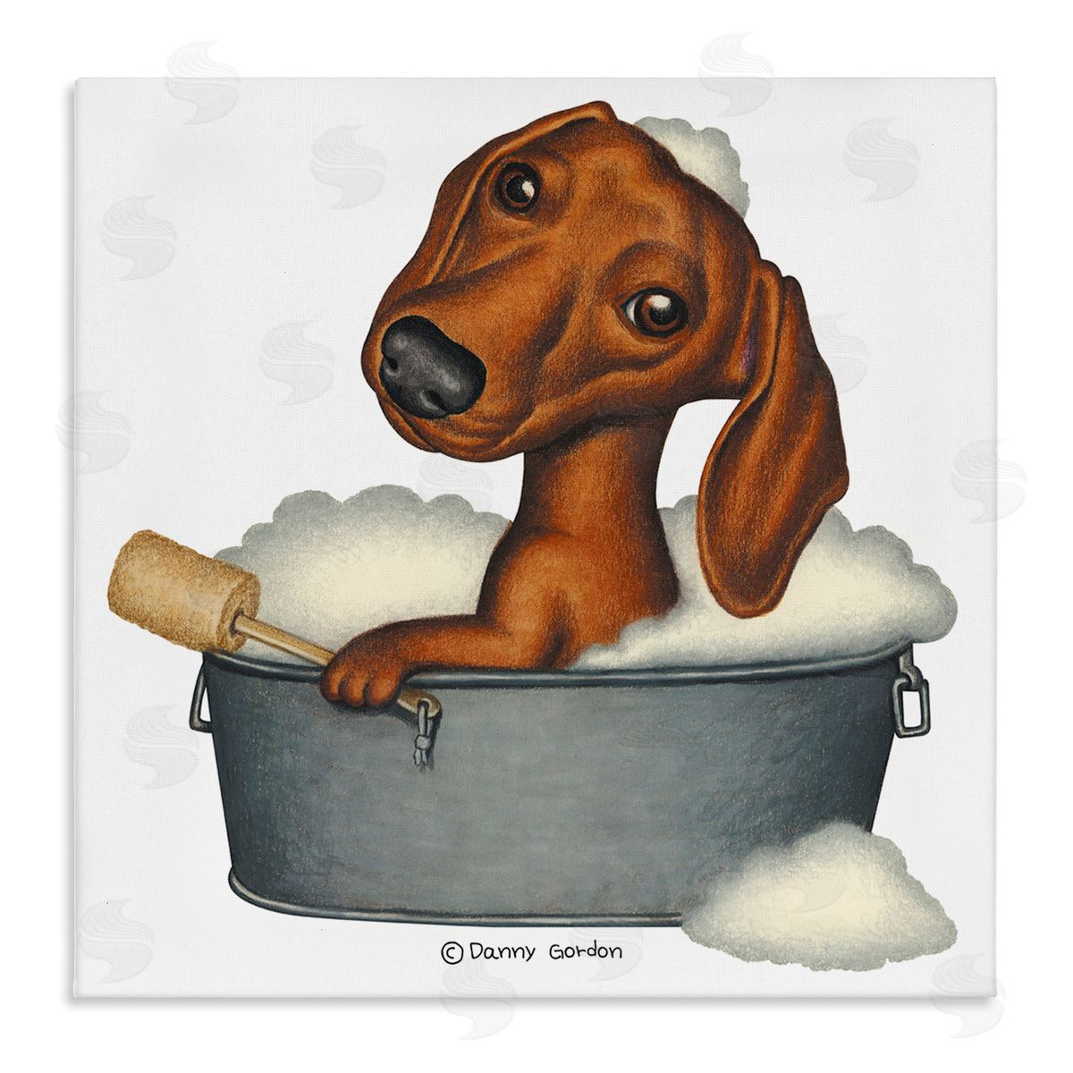 Danny Gordan Dachshund in Tin Tub Bubble Bath Country Pet Stretched Canvas Wall Art Print