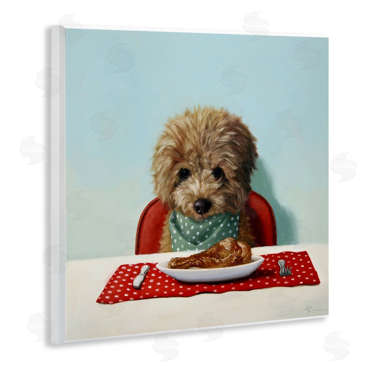Lucia Heffernan Fluffy Pet Dog At Dinner Table Turkey Leg Wooden Wall Plaque Art Print
