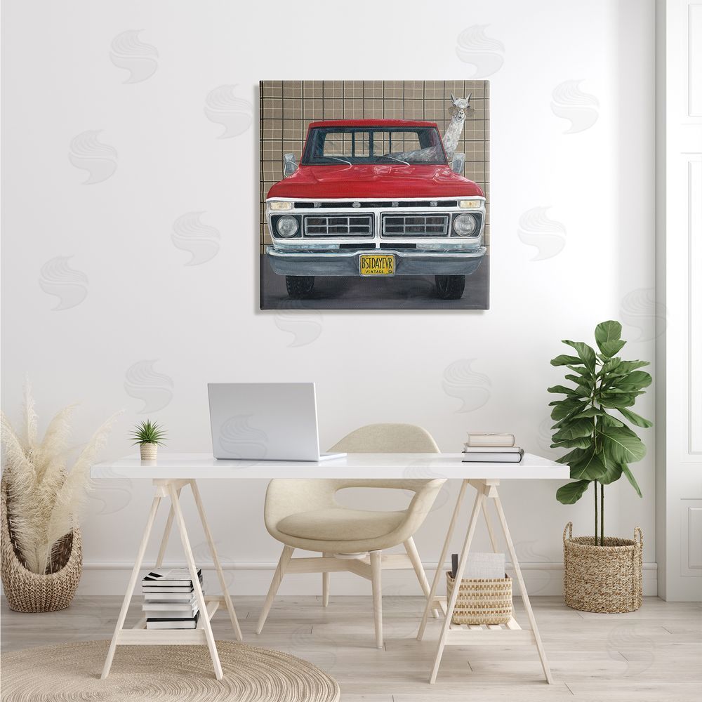 Kamdon Kreations Llama Aviator Sunglasses Red Truck Best Day Ever Canvas Wall Art in Room