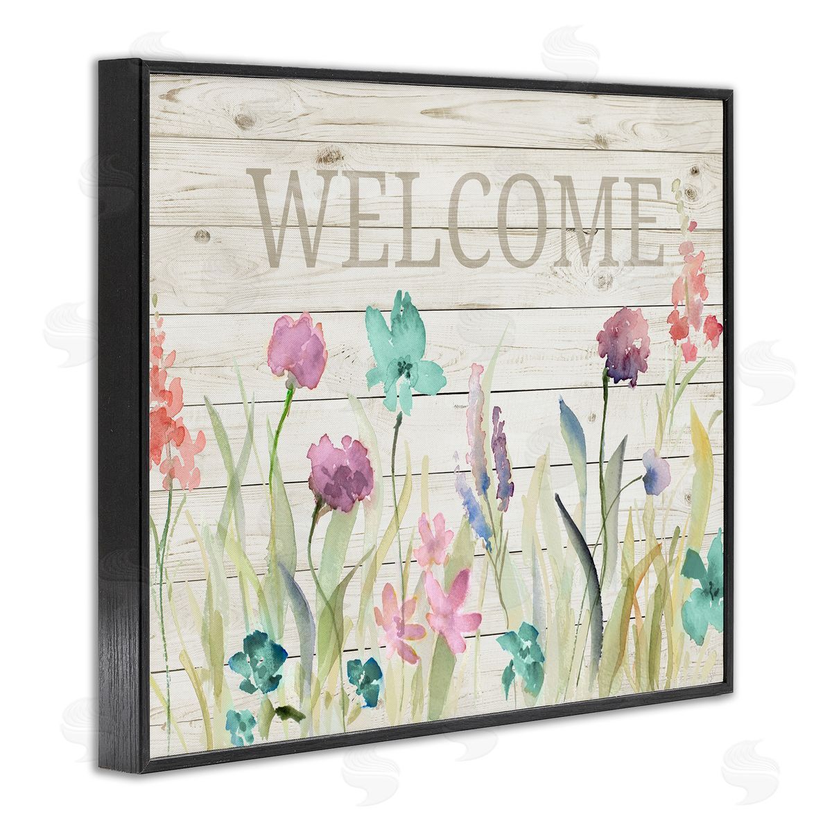 Welcome Sign Spring Wildflowers Black Frame Print Wall Art, Home Decor by Lanie Loreth