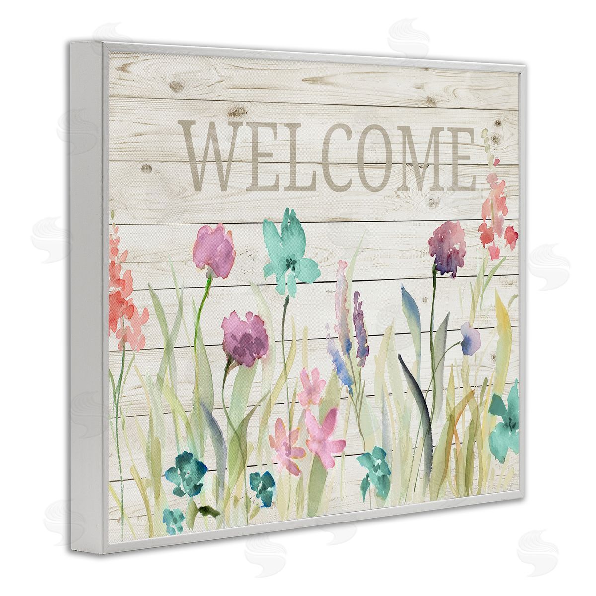 Welcome Sign Spring Wildflowers White Frame Print Wall Art, Home Decor by Lanie Loreth