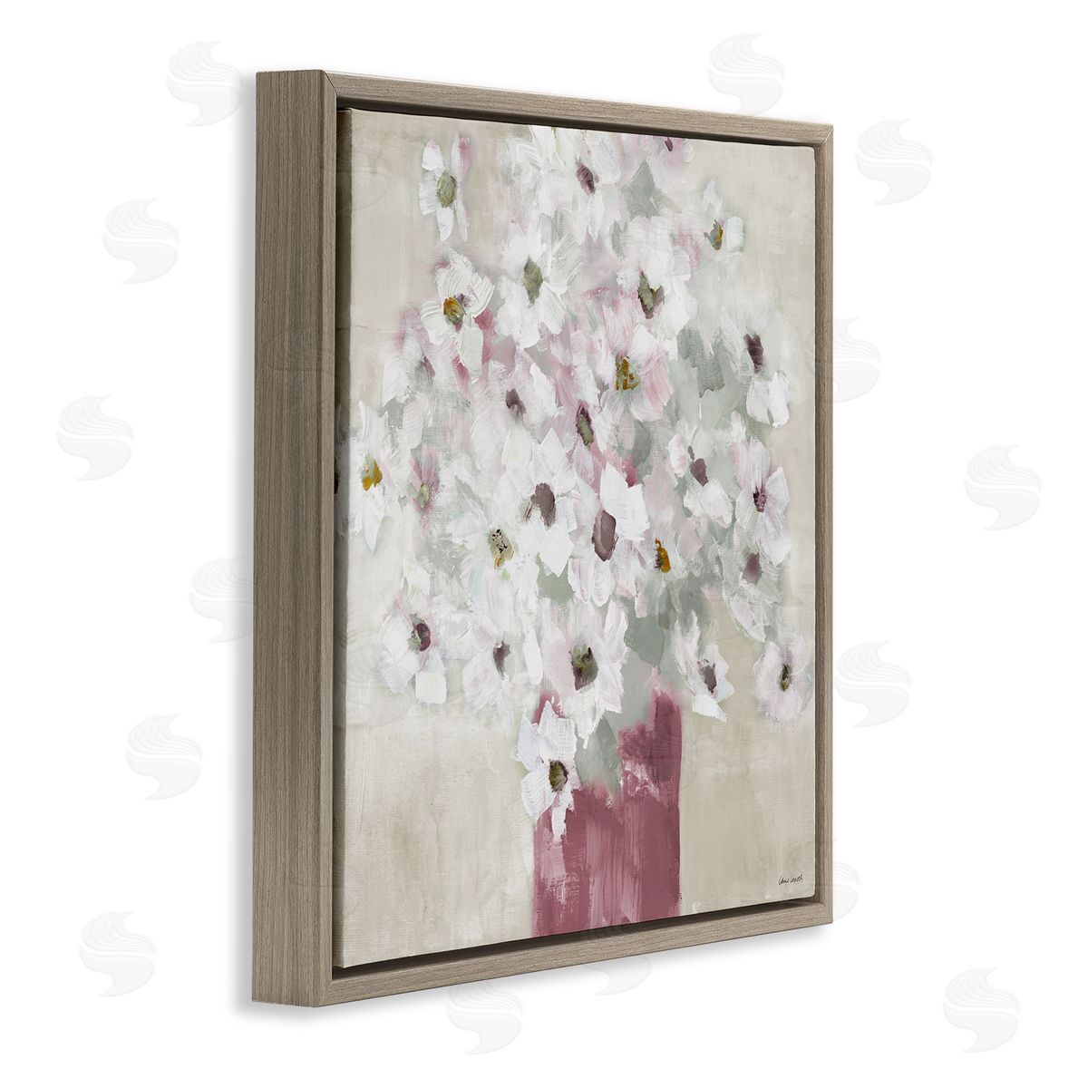 Lanie Loreth Abstract White Daisy Bouquet Contemporary Flowers Red Vase Brown Floating Frame Canvas Wall Art Print
