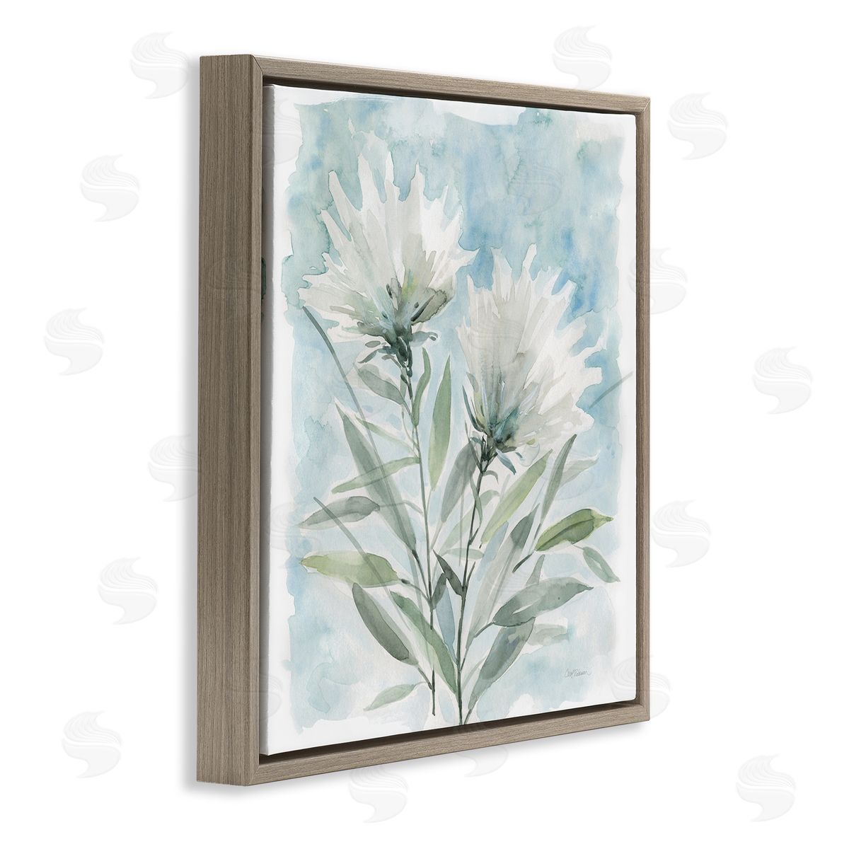 Carol Robinson Abstract Watercolor Florals White Petals Blue Sky Brown Floating Frame Canvas Wall Art Print