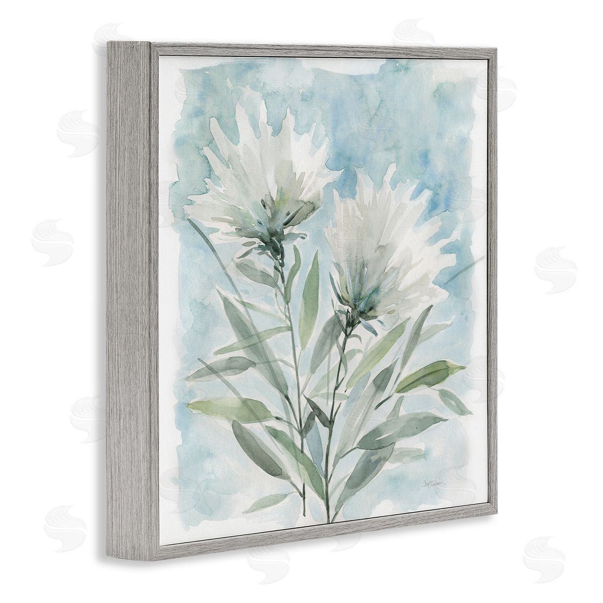 Carol Robinson Abstract Watercolor Florals White Petals Blue Sky Gray Framed Glicee Wall Art Print
