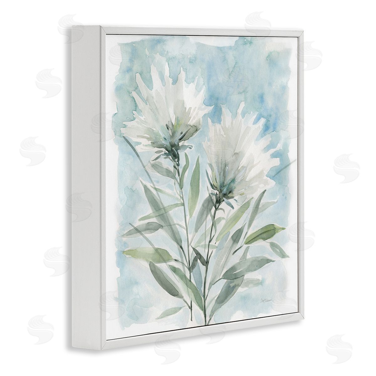 Carol Robinson Abstract Watercolor Florals White Petals Blue Sky White Framed Glicee Wall Art Print