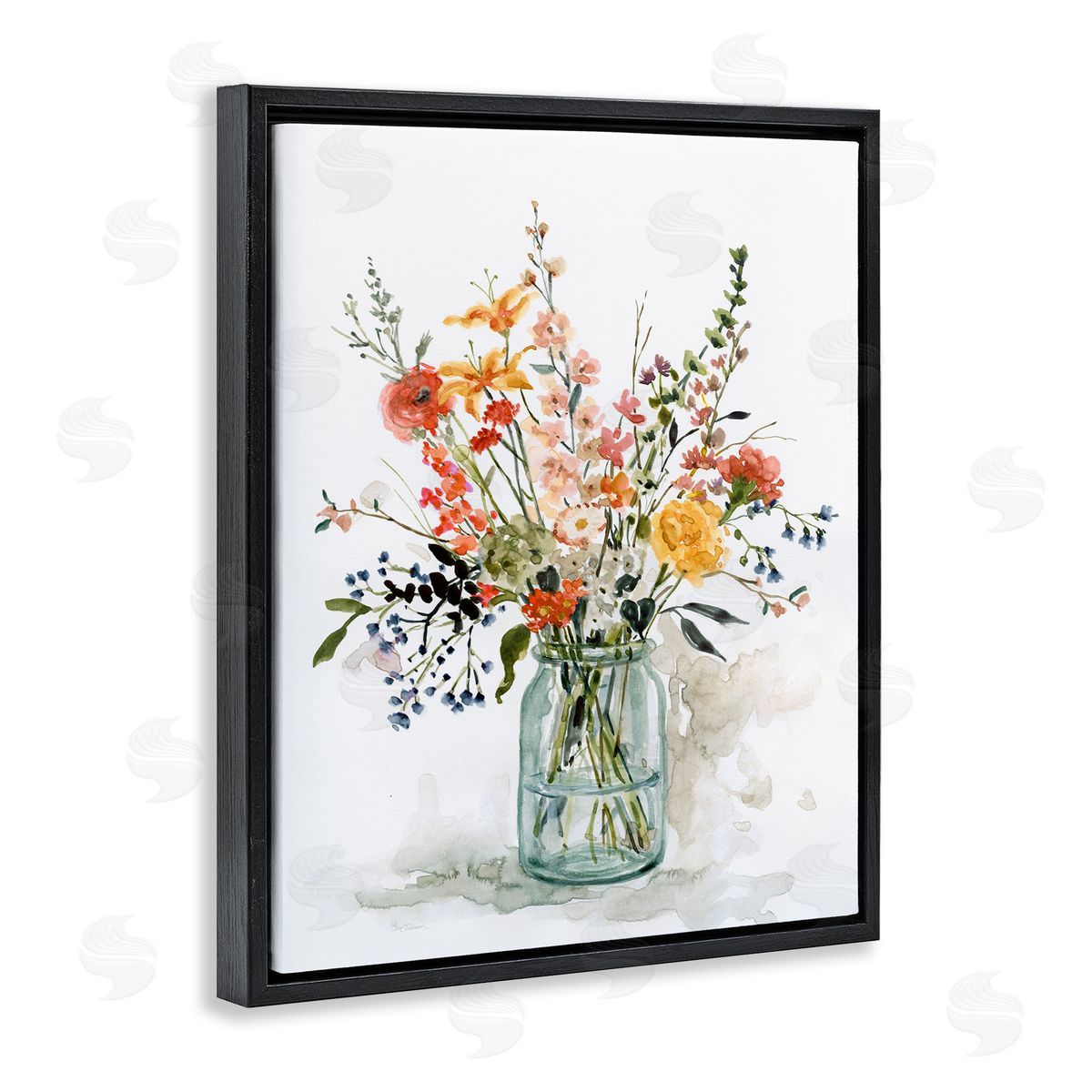 Warm Summer Floral Bouquet Black Floating Frame Canvas Wall Art, Home Decor by Carol Robinson