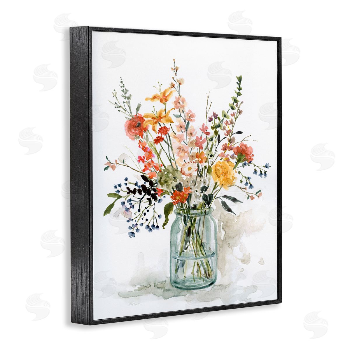 Warm Summer Floral Bouquet Black Frame Print Wall Art, Home Decor by Carol Robinson