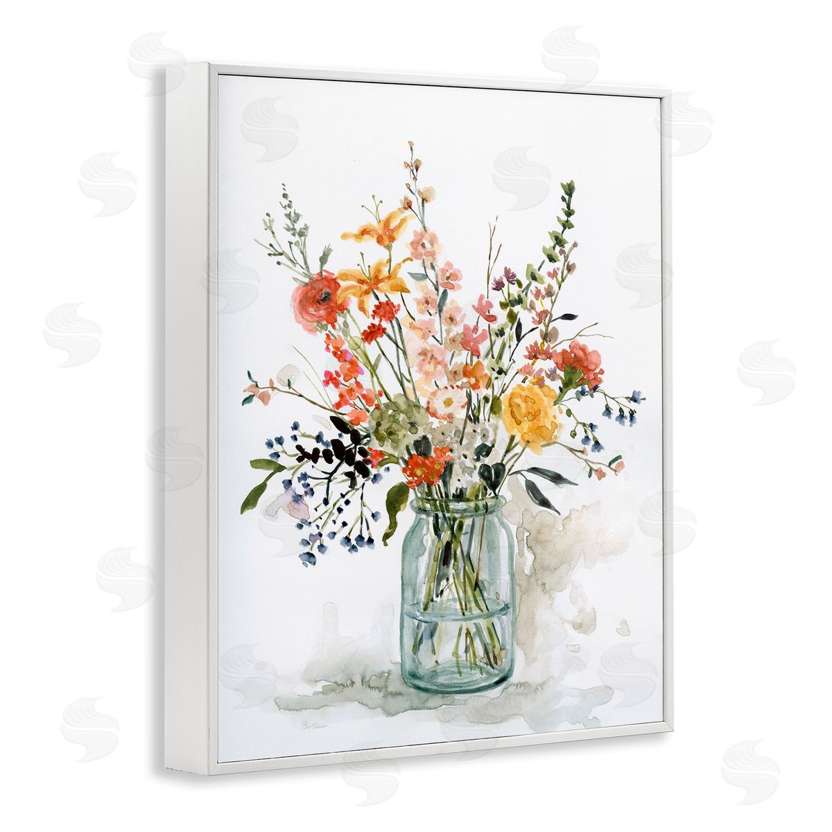 Warm Summer Floral Bouquet White Frame Print Wall Art, Home Decor by Carol Robinson