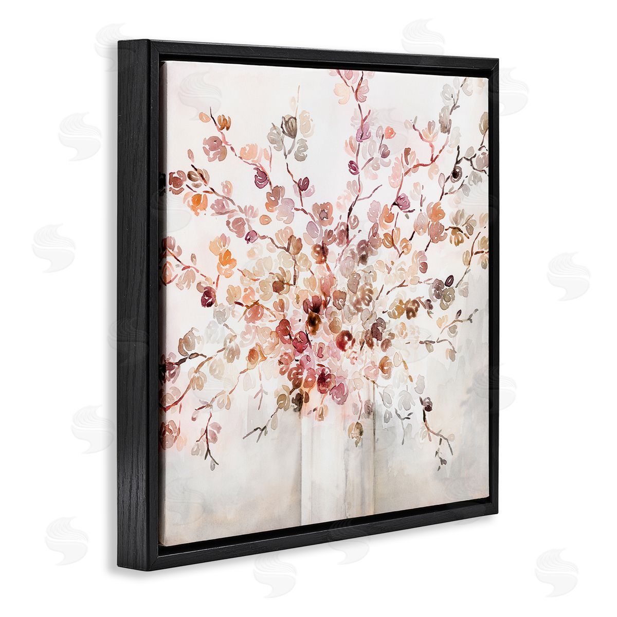 Abstract Warm Floral Vines Black Floating Frame Canvas Wall Art, Home Decor by Kristen Brockmon