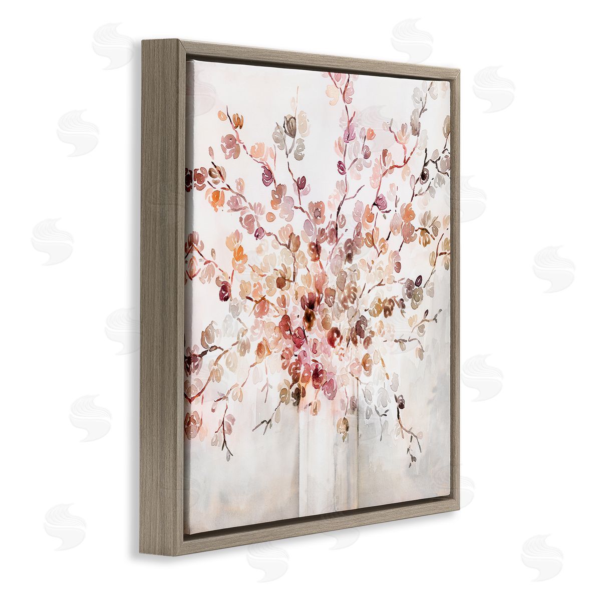 Abstract Warm Floral Vines Brown Floating Frame Canvas Wall Art, Home Decor by Kristen Brockmon