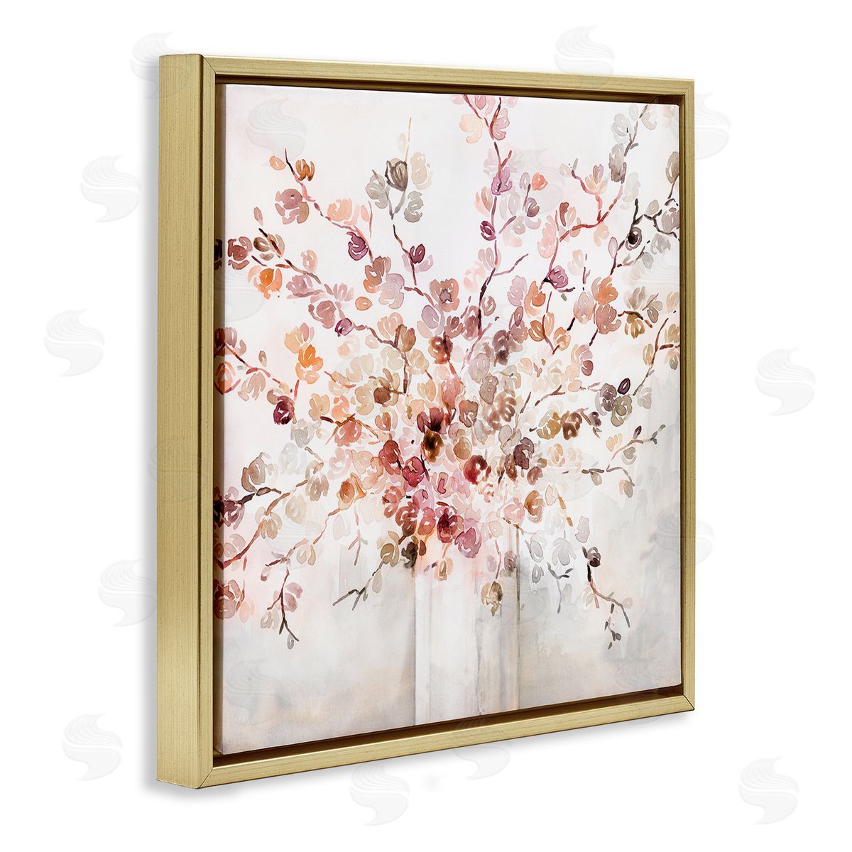Abstract Warm Floral Vines Gold Floating Frame Canvas Wall Art, Home Decor by Kristen Brockmon