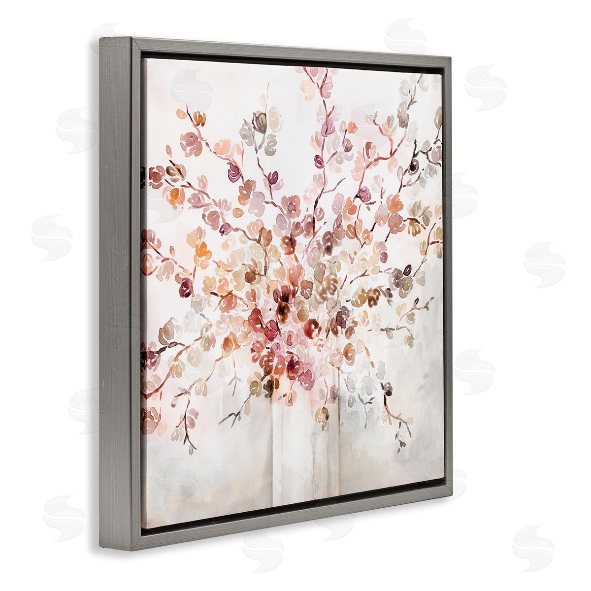 Abstract Warm Floral Vines Grey Floating Frame Canvas Wall Art, Home Decor by Kristen Brockmon