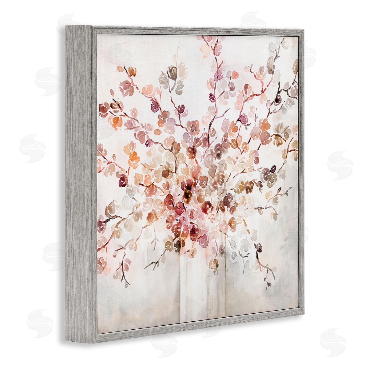 Abstract Warm Floral Vines Grey Frame Print Wall Art, Home Decor by Kristen Brockmon