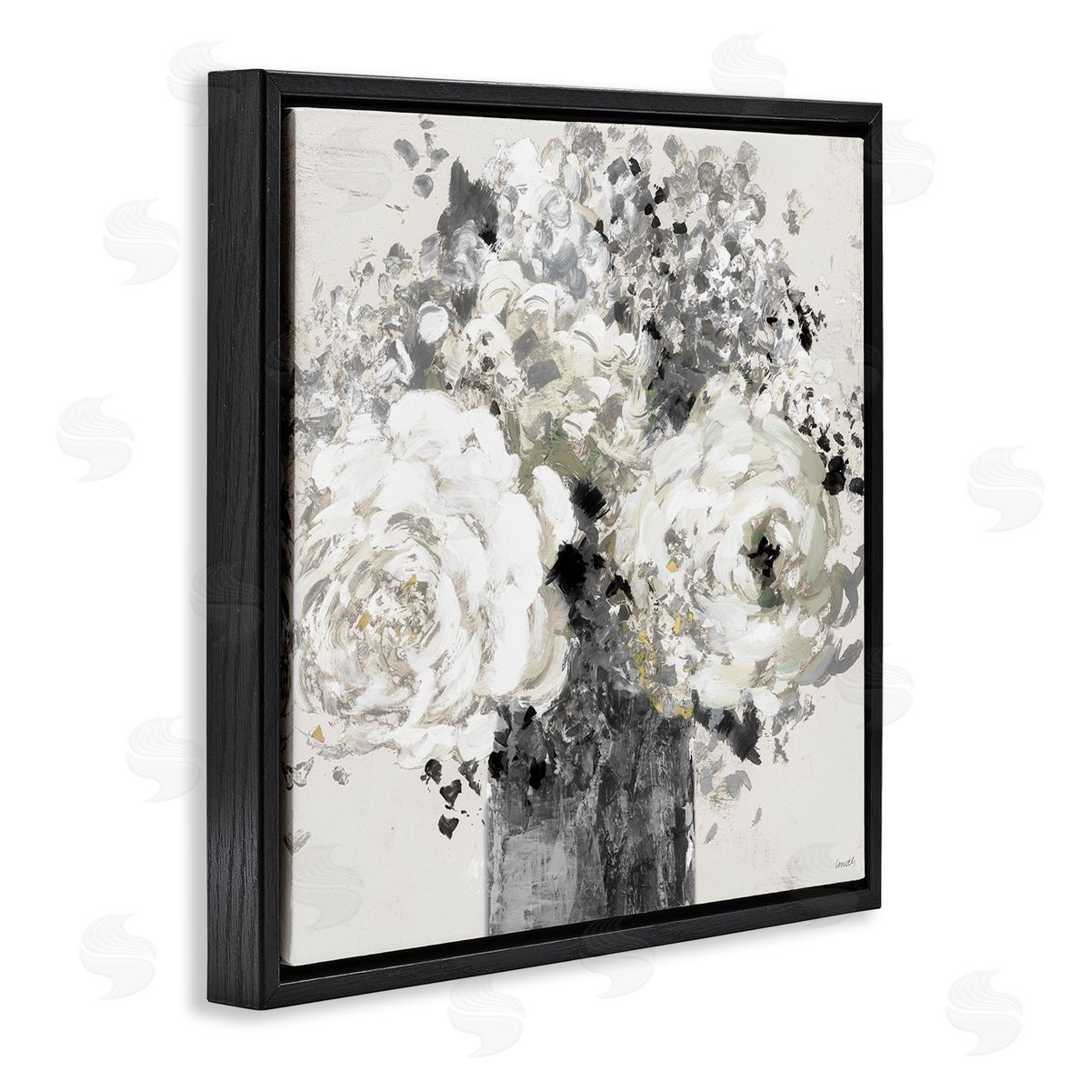 Bold Abstract Floral Arrangement Black Floating Frame Canvas Wall Art, Home Decor by Lanie Loreth