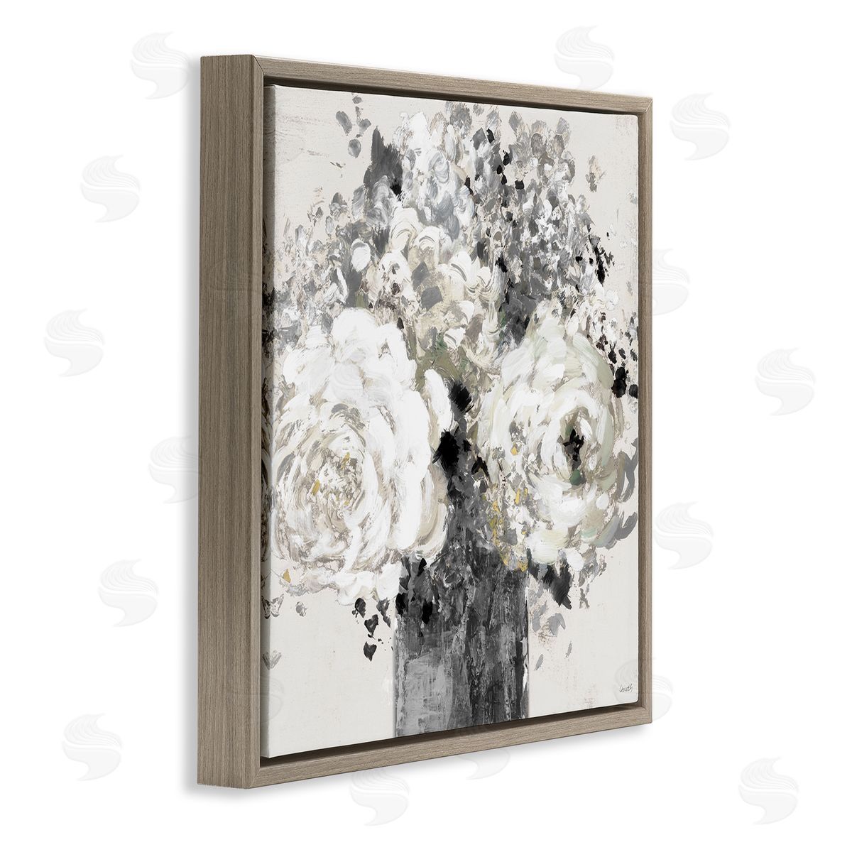 Bold Abstract Floral Arrangement Brown Floating Frame Canvas Wall Art, Home Decor by Lanie Loreth