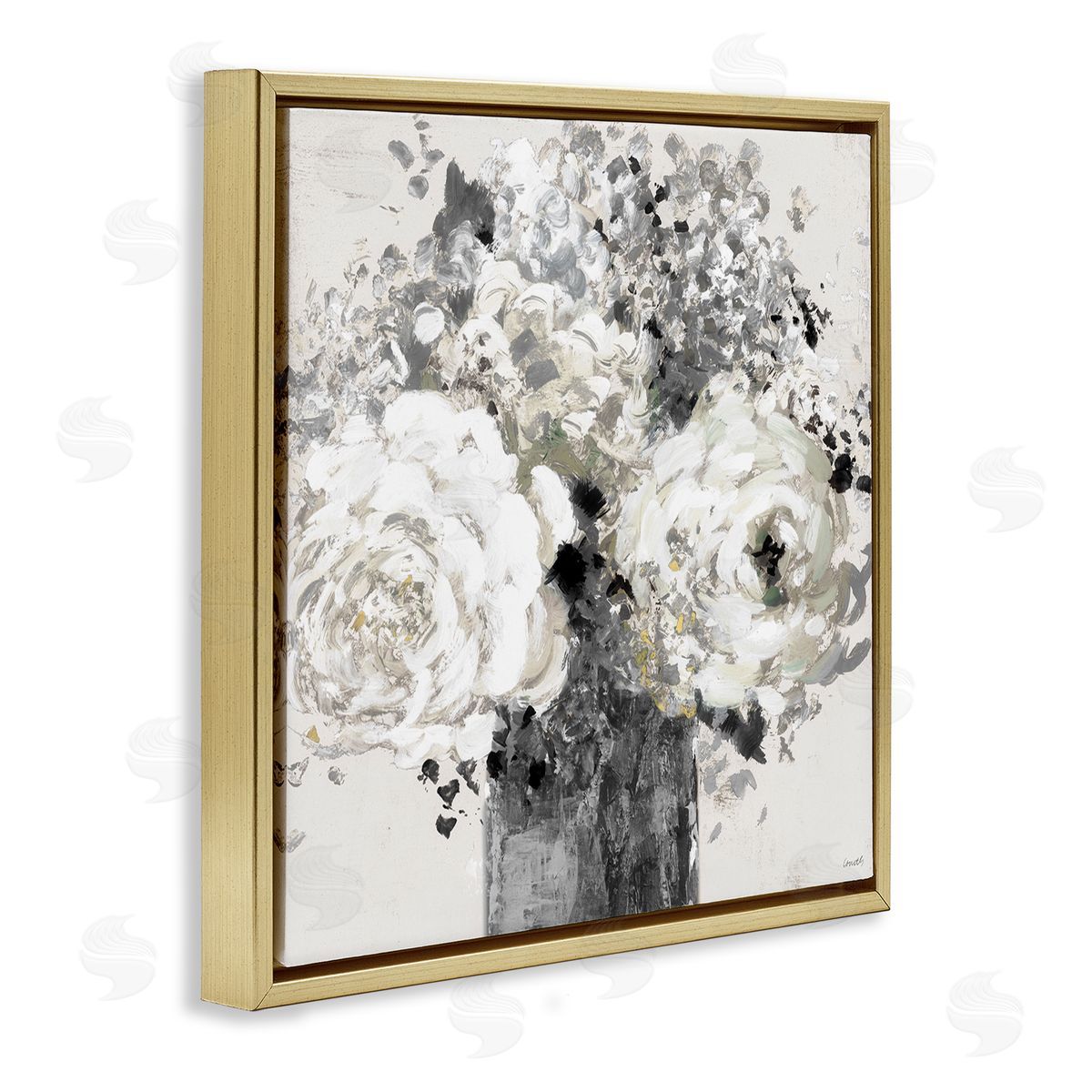 Bold Abstract Floral Arrangement Gold Floating Frame Canvas Wall Art, Home Decor by Lanie Loreth