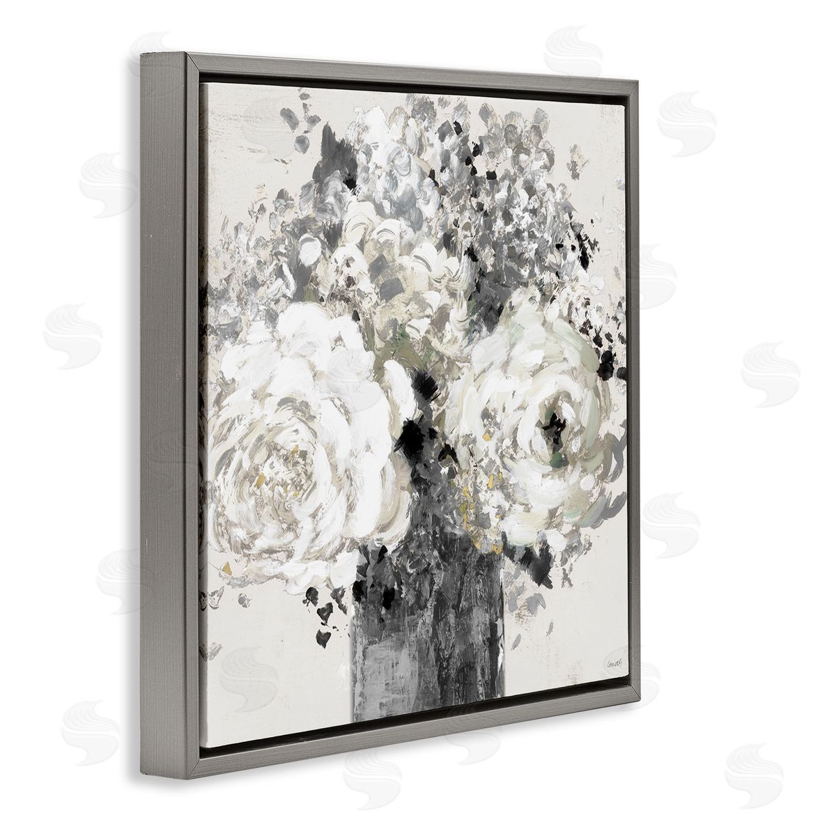 Bold Abstract Floral Arrangement Grey Floating Frame Canvas Wall Art, Home Decor by Lanie Loreth