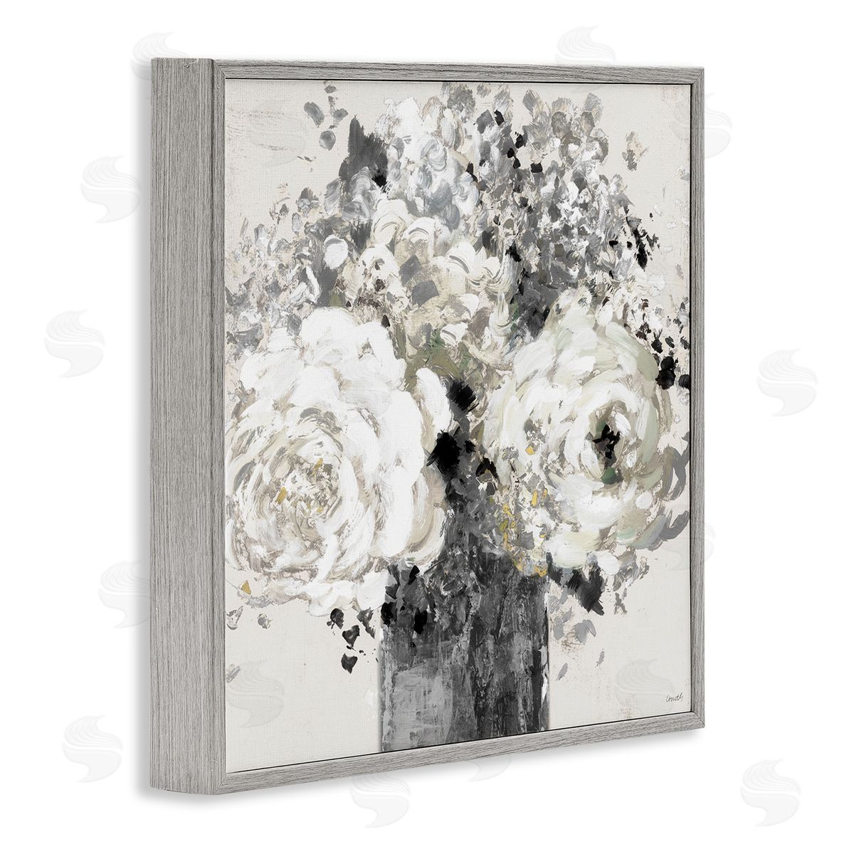 Bold Abstract Floral Arrangement Grey Frame Print Wall Art, Home Decor by Lanie Loreth