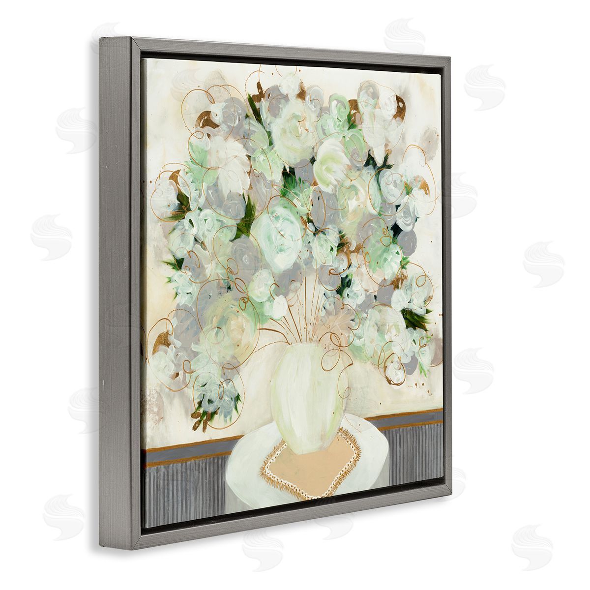 Ruth Fromstein Whimsical Abstract Floral Arrangement Playful Flower Still Life Gray Floating Frame Canvas Wall Art Print